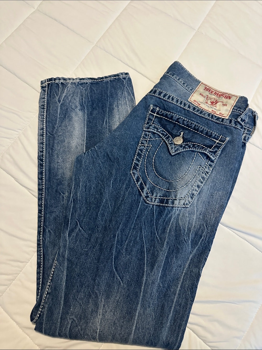 True Religion Men's Distressed Blue Straight Jeans